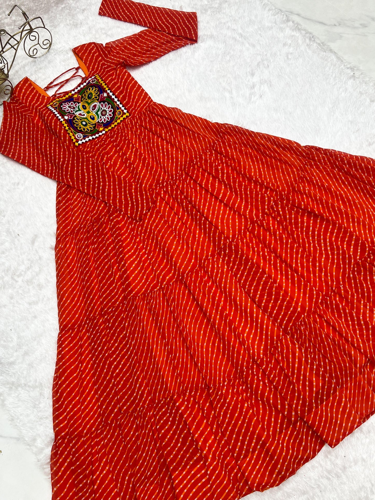 Orange Heavy Pure Soft Fox Georgette with Laheriya Printed Gown