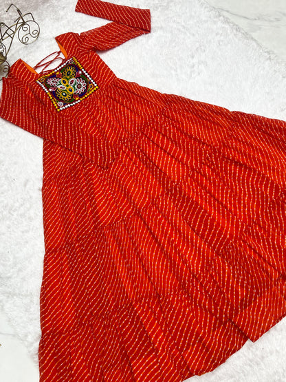 Orange Heavy Pure Soft Fox Georgette with Laheriya Printed Gown