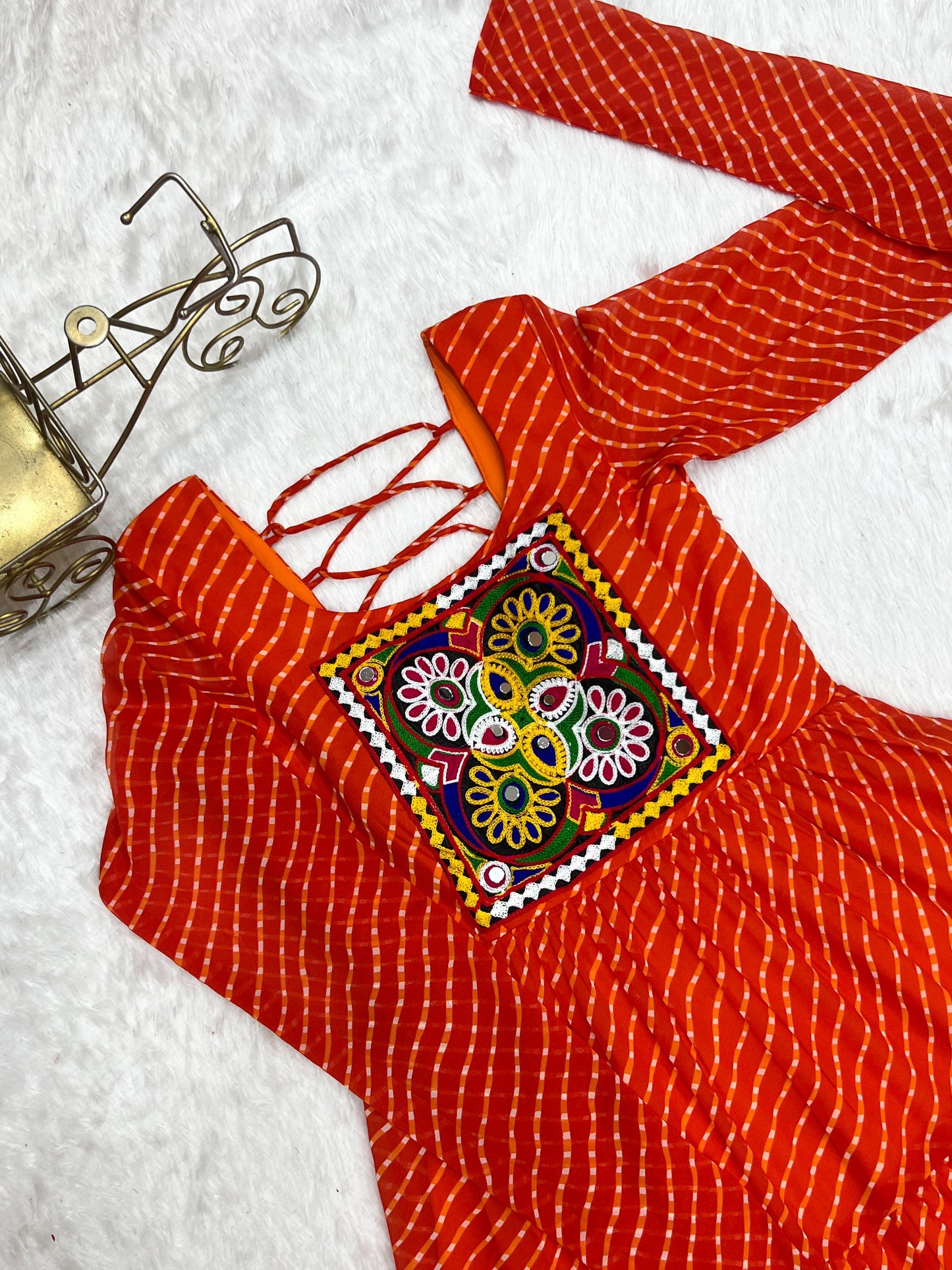 Orange Heavy Pure Soft Fox Georgette with Laheriya Printed Gown