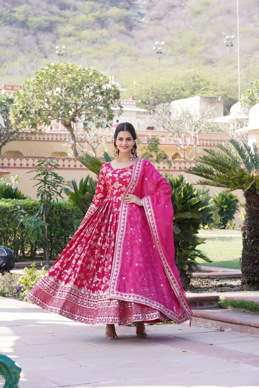 VISCOSE DIABLE JACQUARD ANARKALI GOWN WITH RUSSIAN SILK DUPATTA