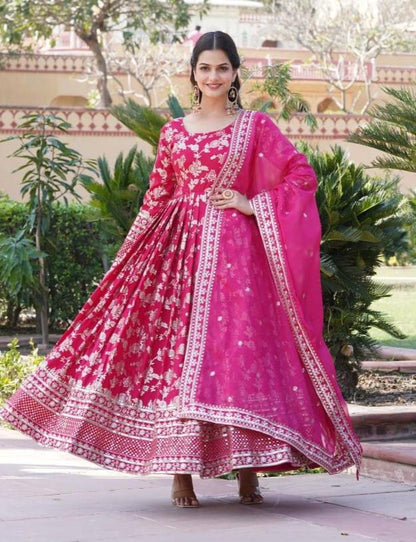 VISCOSE DIABLE JACQUARD ANARKALI GOWN WITH RUSSIAN SILK DUPATTA