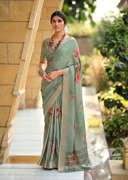 SKY BLUE COLOR PURE VISCOSE SATIN WITH DIGITAL PRINT SAREE