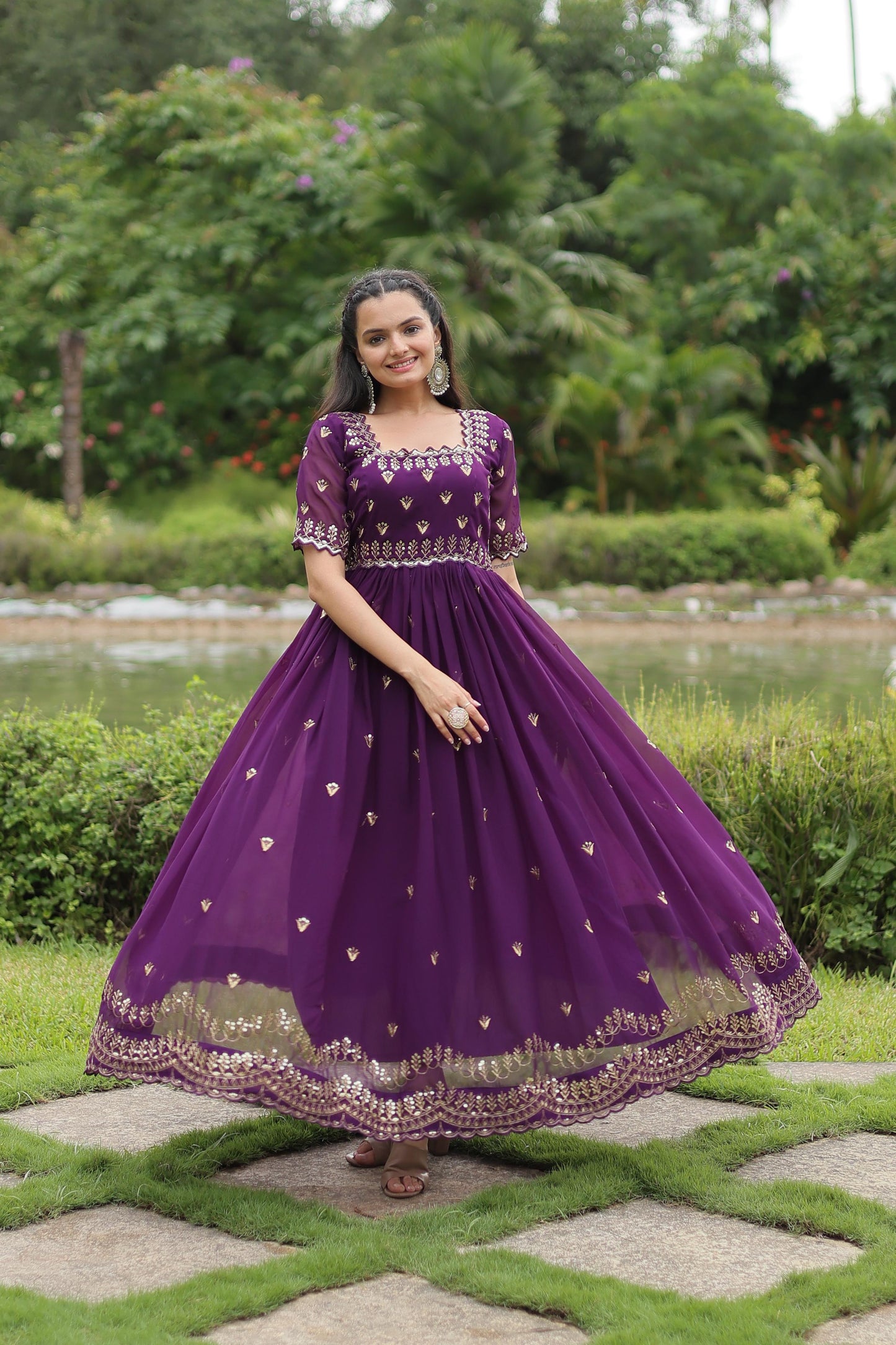 FLAWLESS FUCHSIA DARK MAROON COLOR  ANARKALI GOWN