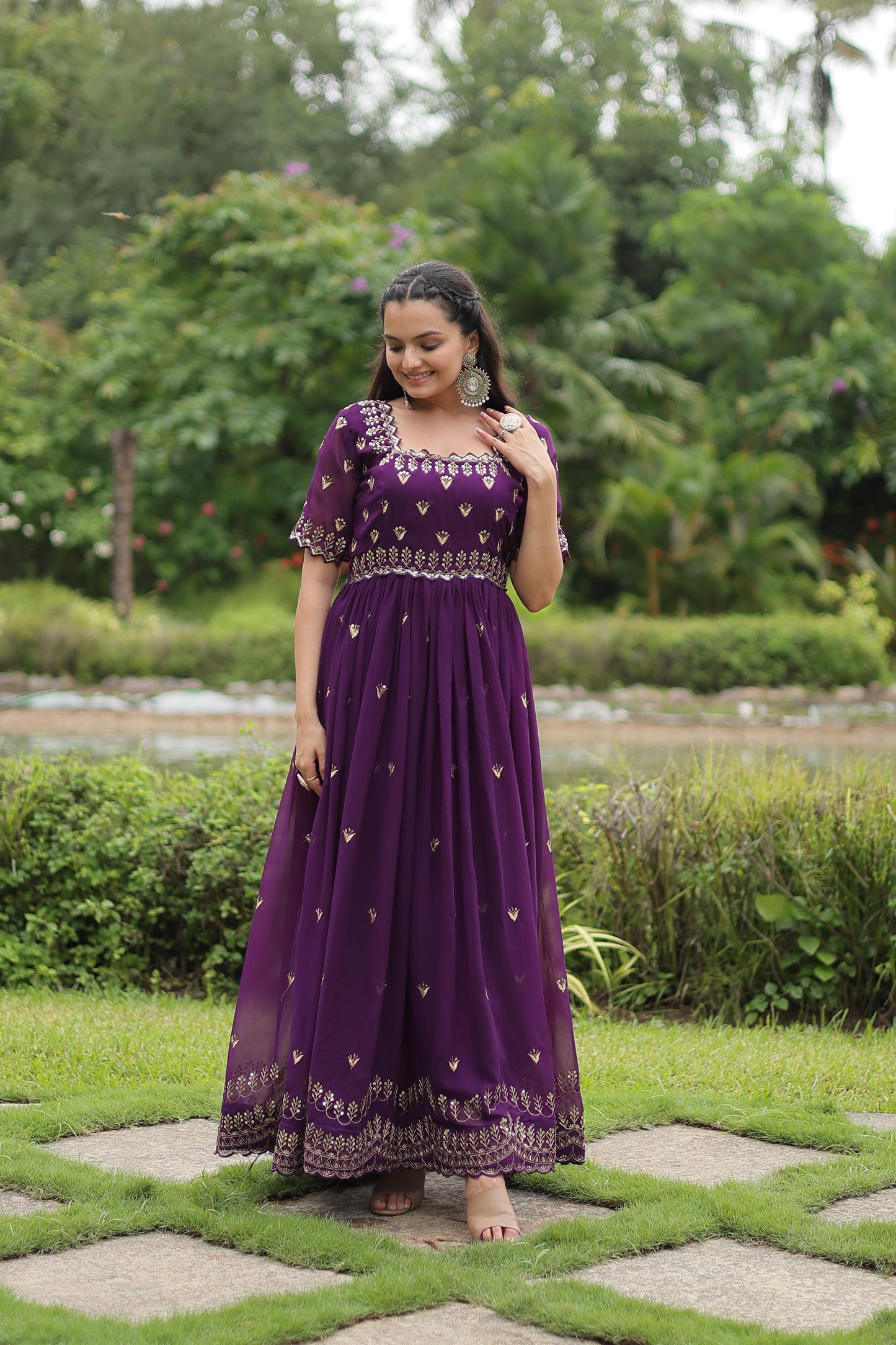 FLAWLESS FUCHSIA DARK MAROON COLOR  ANARKALI GOWN