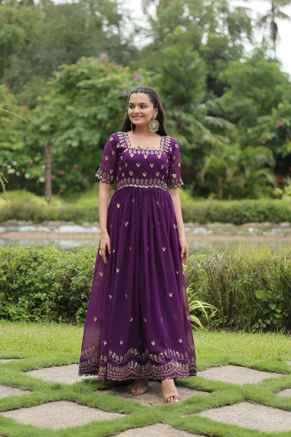 FLAWLESS FUCHSIA DARK MAROON COLOR  ANARKALI GOWN