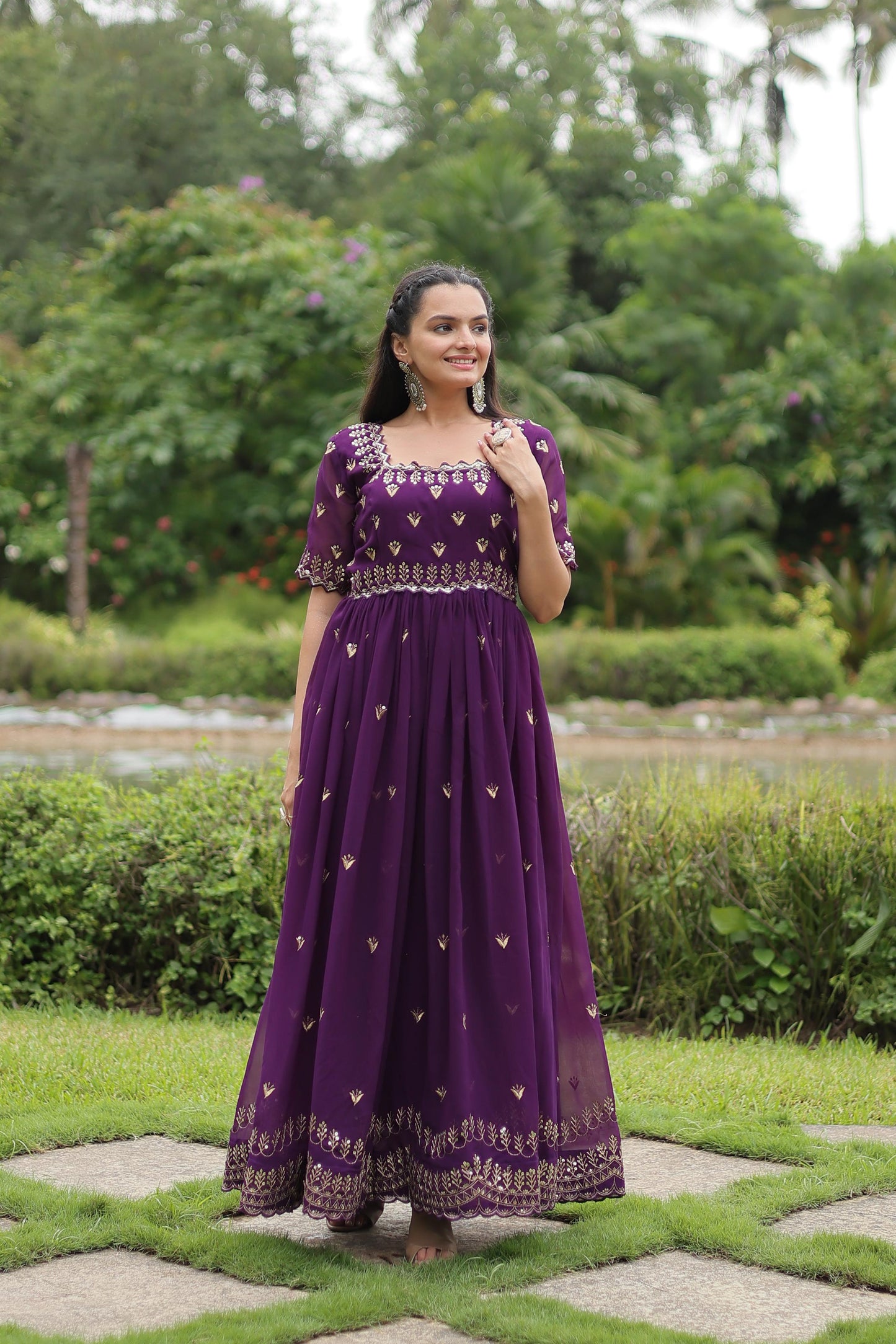 FLAWLESS FUCHSIA DARK MAROON COLOR  ANARKALI GOWN