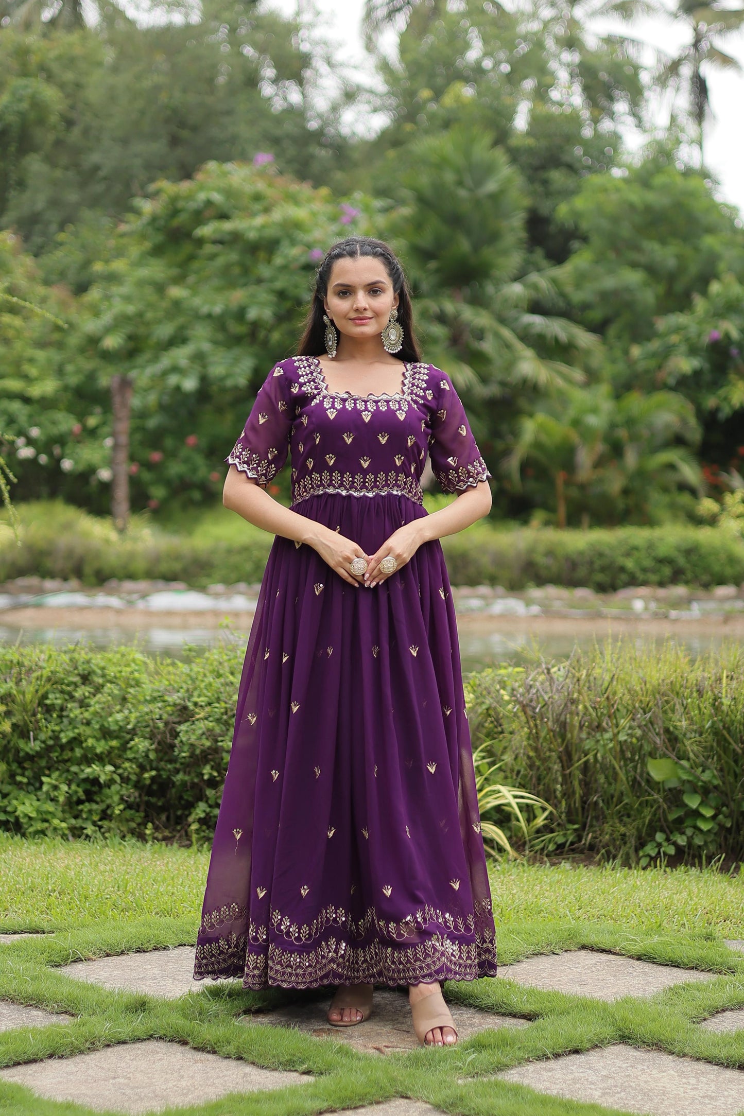 FLAWLESS FUCHSIA DARK MAROON COLOR  ANARKALI GOWN