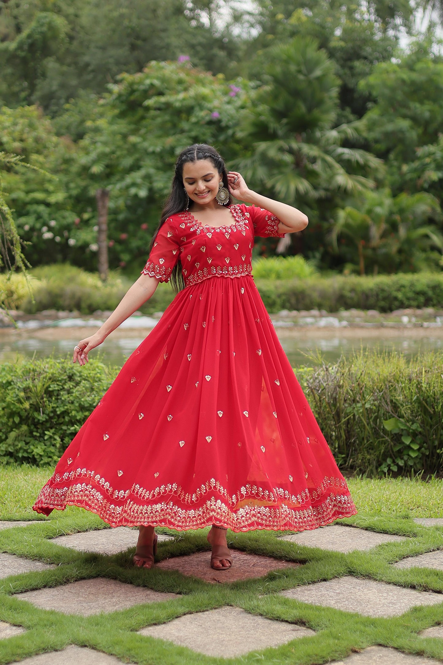 FLAWLESS FUCHSIA DARK MAROON COLOR  ANARKALI GOWN