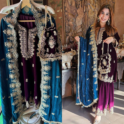 NAVELI Viscose Velvet  Sharara Suit