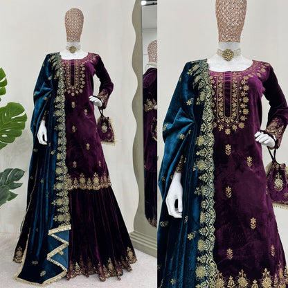 NAVELI Viscose Velvet  Sharara Suit