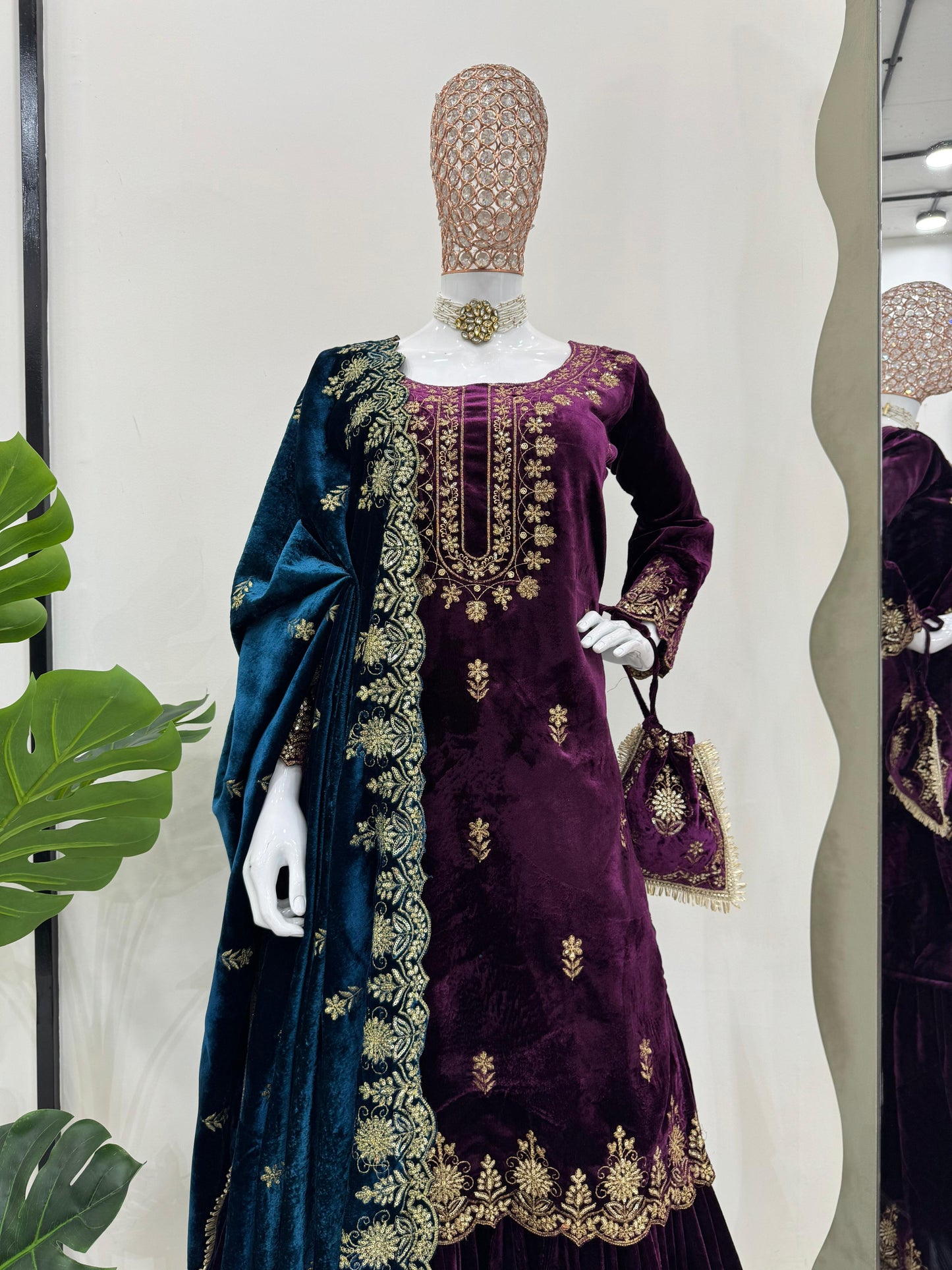 NAVELI Viscose Velvet  Sharara Suit