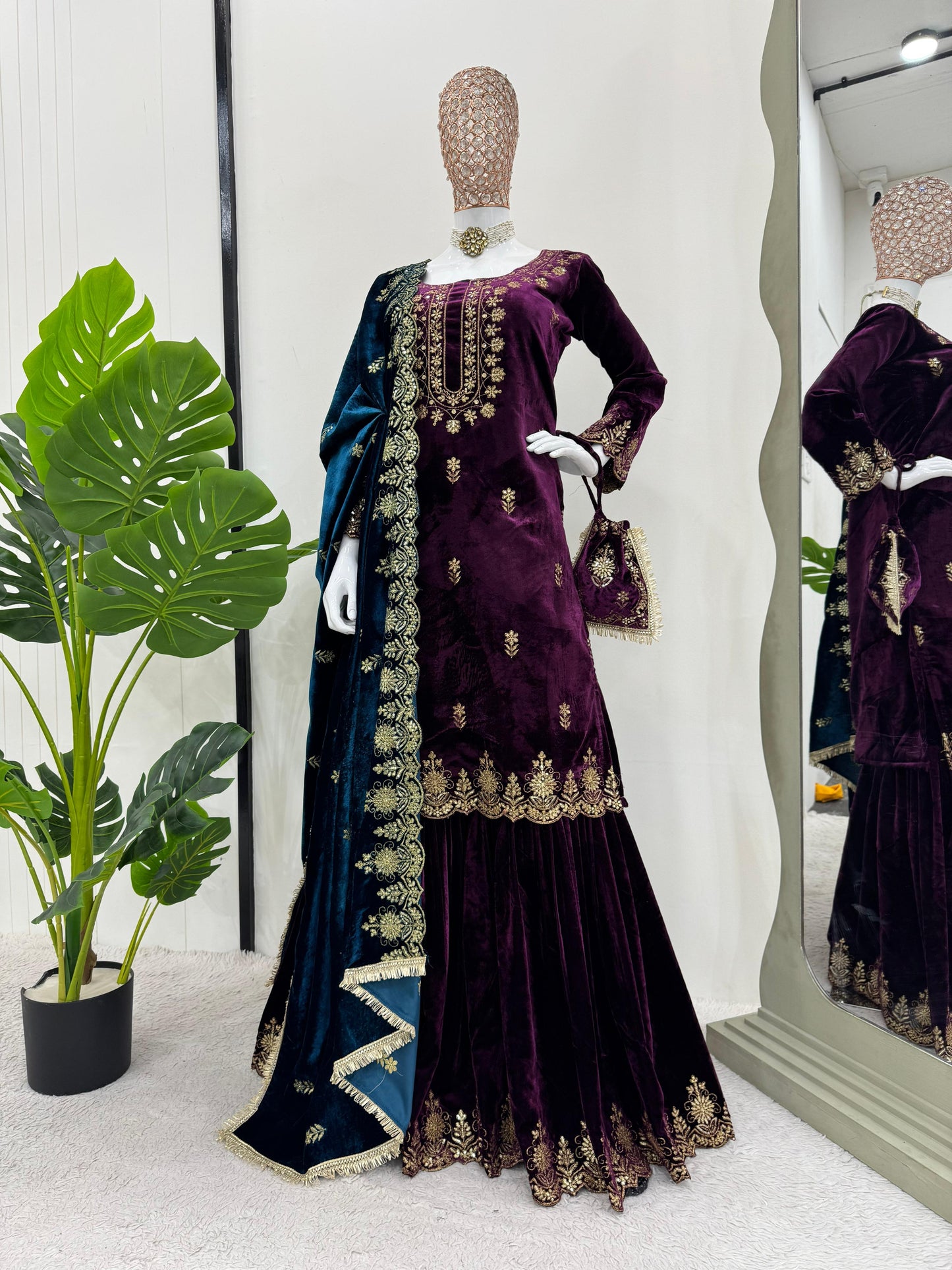 NAVELI Viscose Velvet  Sharara Suit