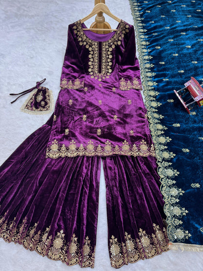 NAVELI Viscose Velvet  Sharara Suit