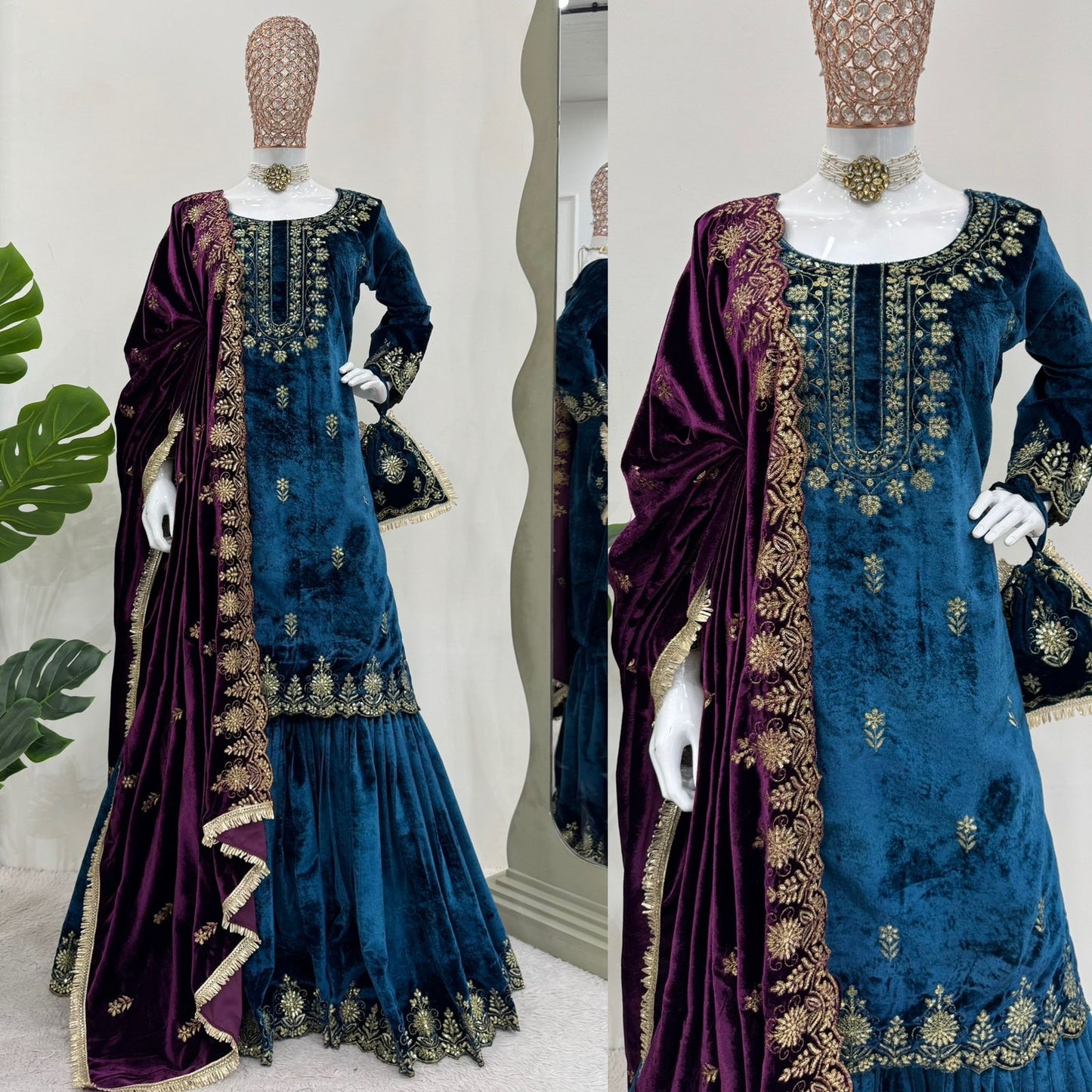 NAVELI Viscose Velvet  Sharara Suit