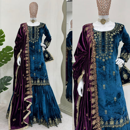 NAVELI Viscose Velvet  Sharara Suit