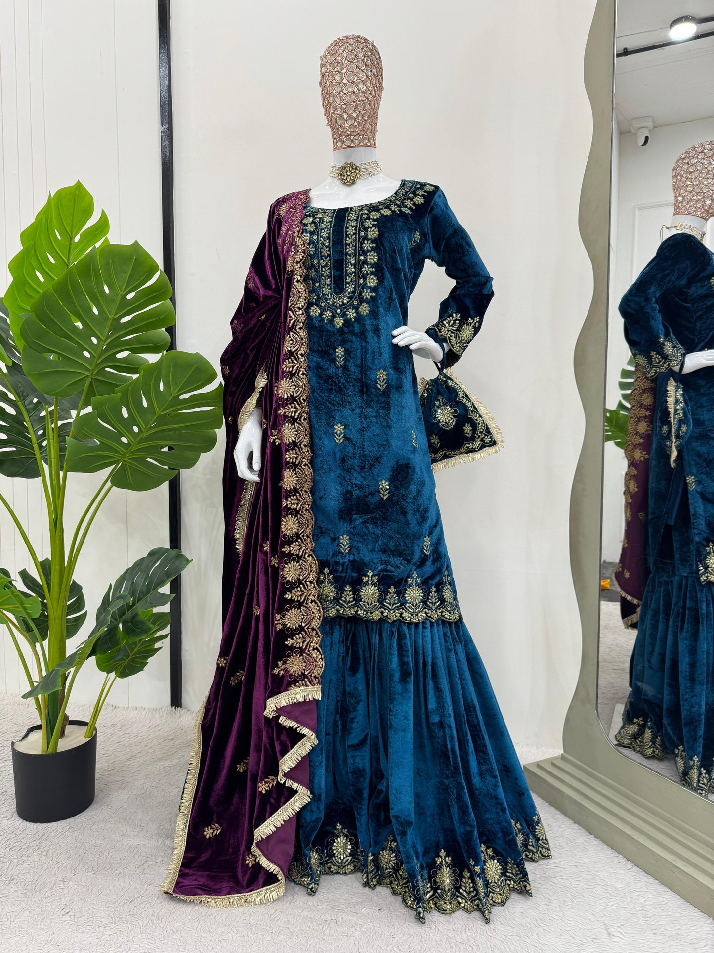 NAVELI Viscose Velvet  Sharara Suit