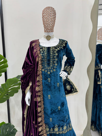 NAVELI Viscose Velvet  Sharara Suit