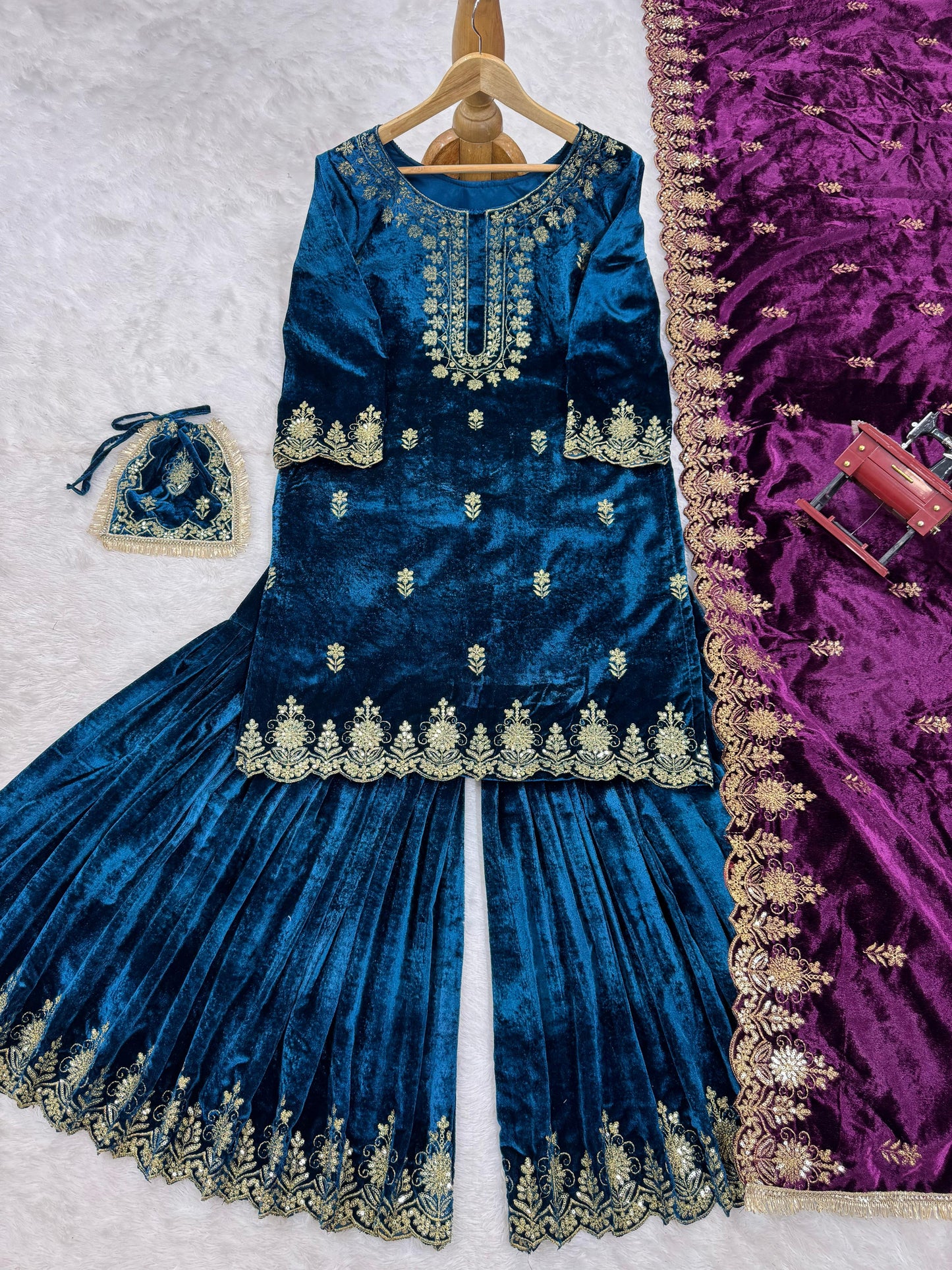 NAVELI Viscose Velvet  Sharara Suit