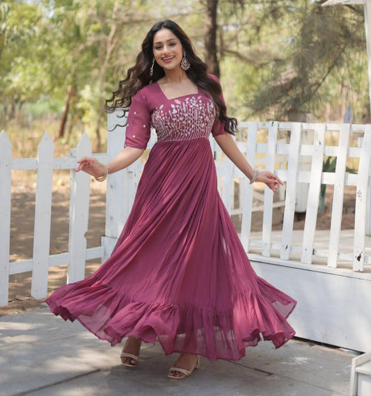 ETHEREAL CHARME EBONY CORRAL PINK COLOR  ANARKALI GOWN