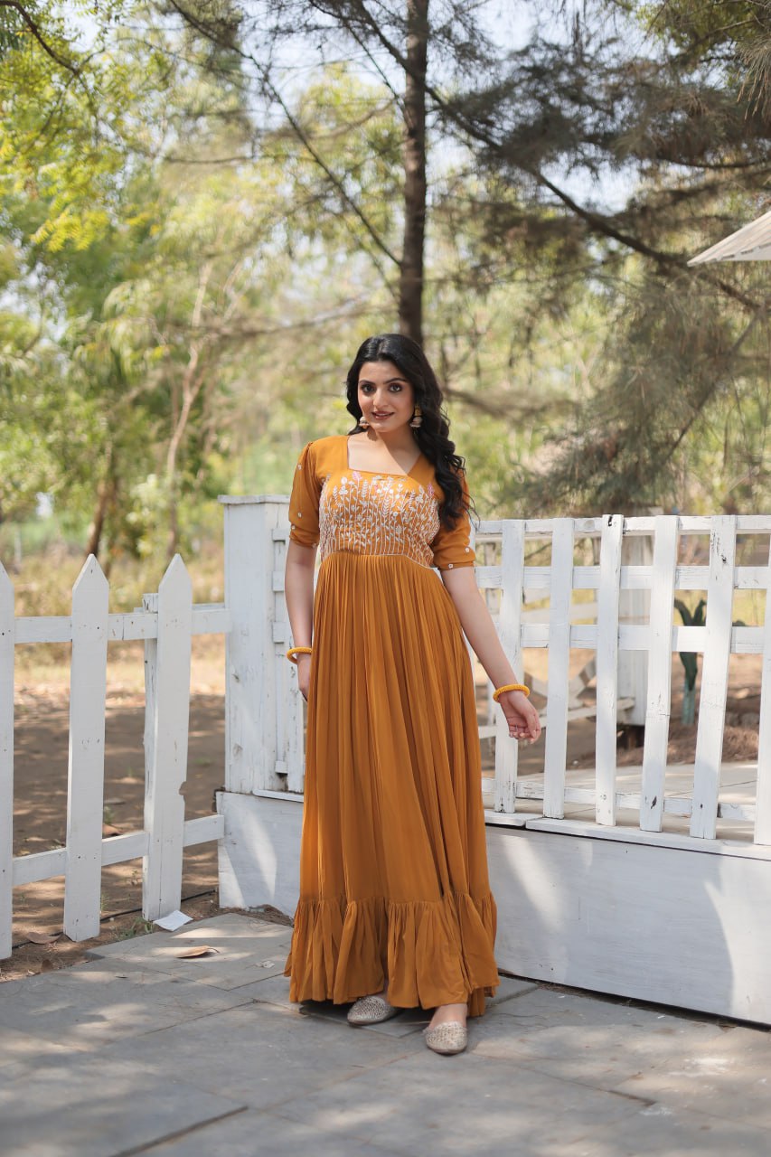 ETHEREAL CHARME EBONY MUSTERD COLOR  ANARKALI GOWN