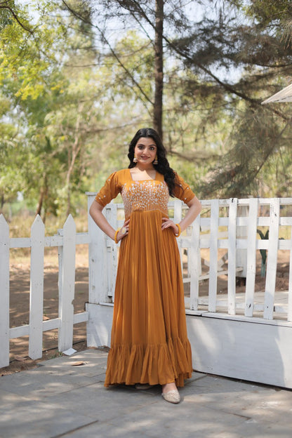 ETHEREAL CHARME EBONY MUSTERD COLOR  ANARKALI GOWN