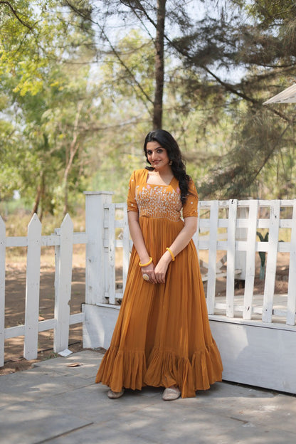 ETHEREAL CHARME EBONY MUSTERD COLOR  ANARKALI GOWN