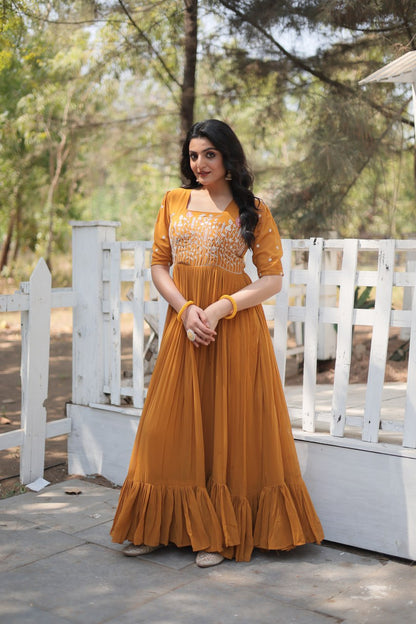 ETHEREAL CHARME EBONY MUSTERD COLOR  ANARKALI GOWN