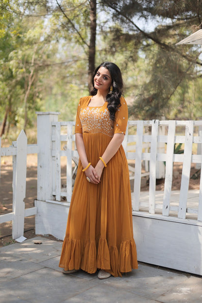 ETHEREAL CHARME EBONY MUSTERD COLOR  ANARKALI GOWN