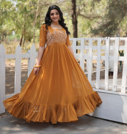 ETHEREAL CHARME EBONY MUSTERD COLOR  ANARKALI GOWN