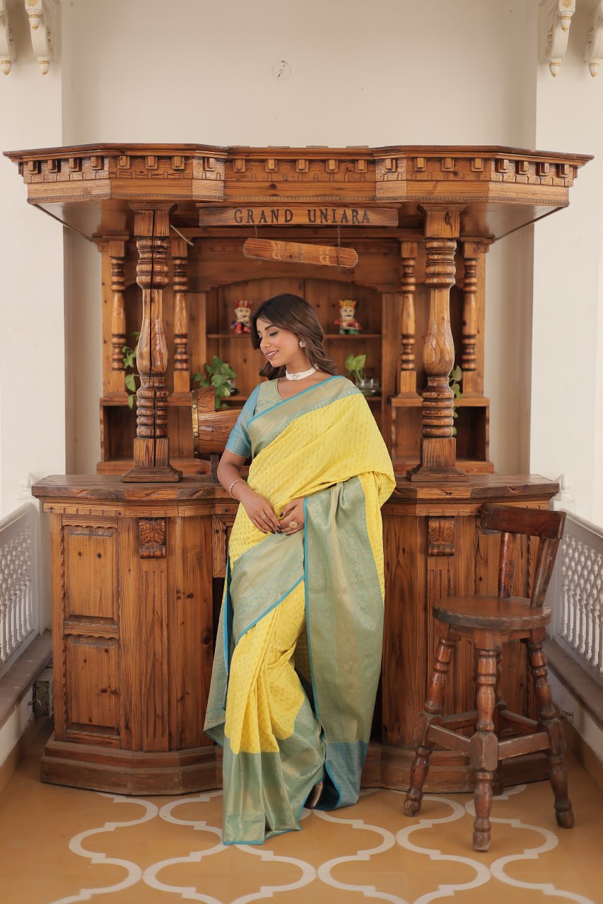 YELLOW COLOR KANJIVARAM SOFT SILK SAREE