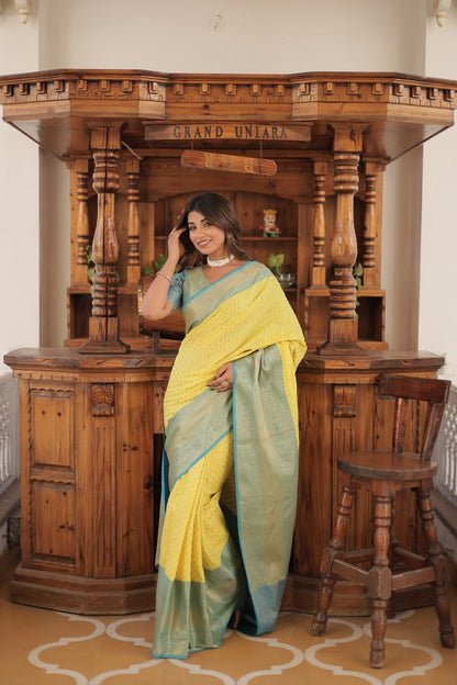 YELLOW COLOR KANJIVARAM SOFT SILK SAREE