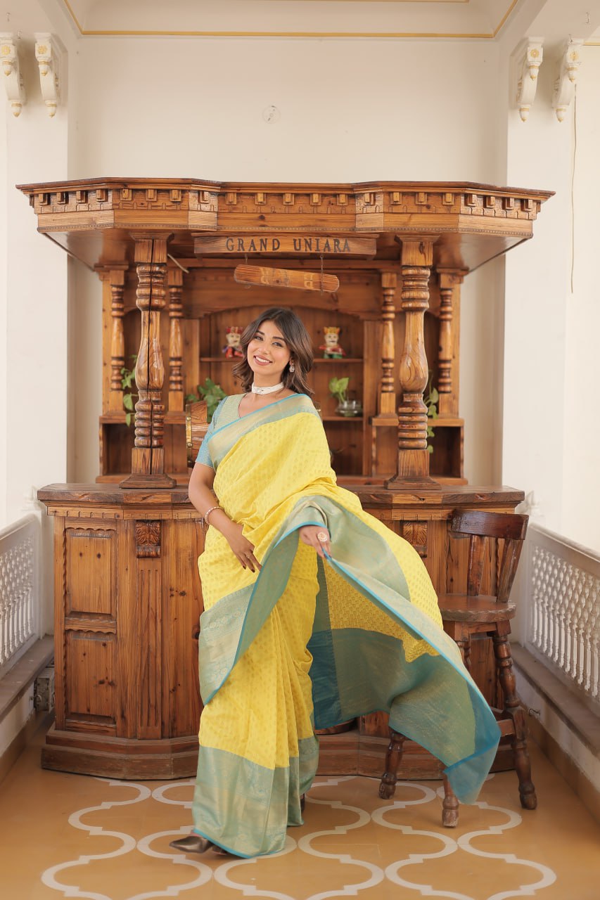 YELLOW COLOR KANJIVARAM SOFT SILK SAREE