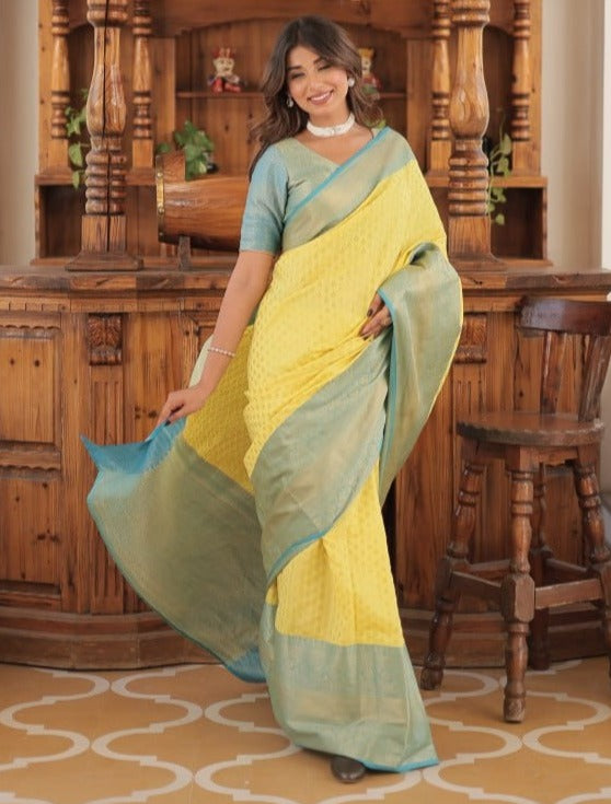 YELLOW COLOR KANJIVARAM SOFT SILK SAREE