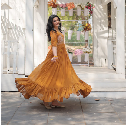 ETHEREAL CHARME EBONY MUSTERD COLOR  ANARKALI GOWN