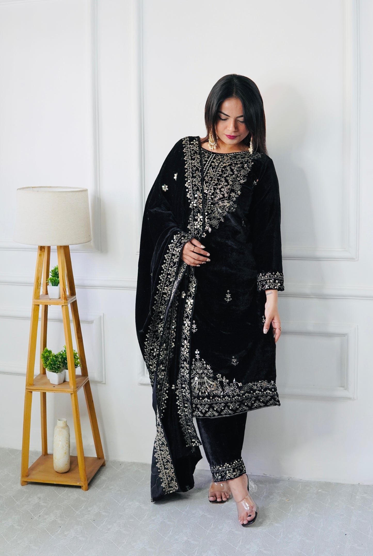 NAVELI Black Viscose Heavy Velvet  3pc Kurta Set